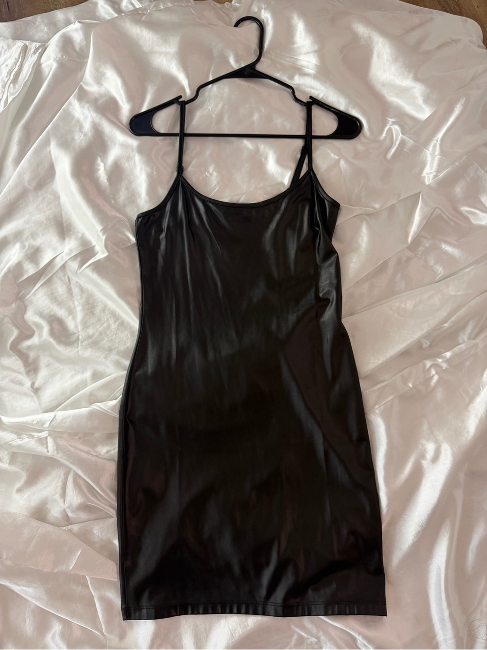 Sleek Black Satin Chemise Slip with Adjustable Straps